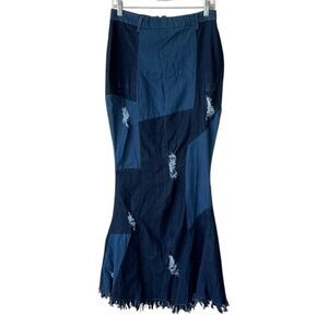 TOUCH ME Patchwork Distressed‎ Denim Jean Maxi Skirt Size large